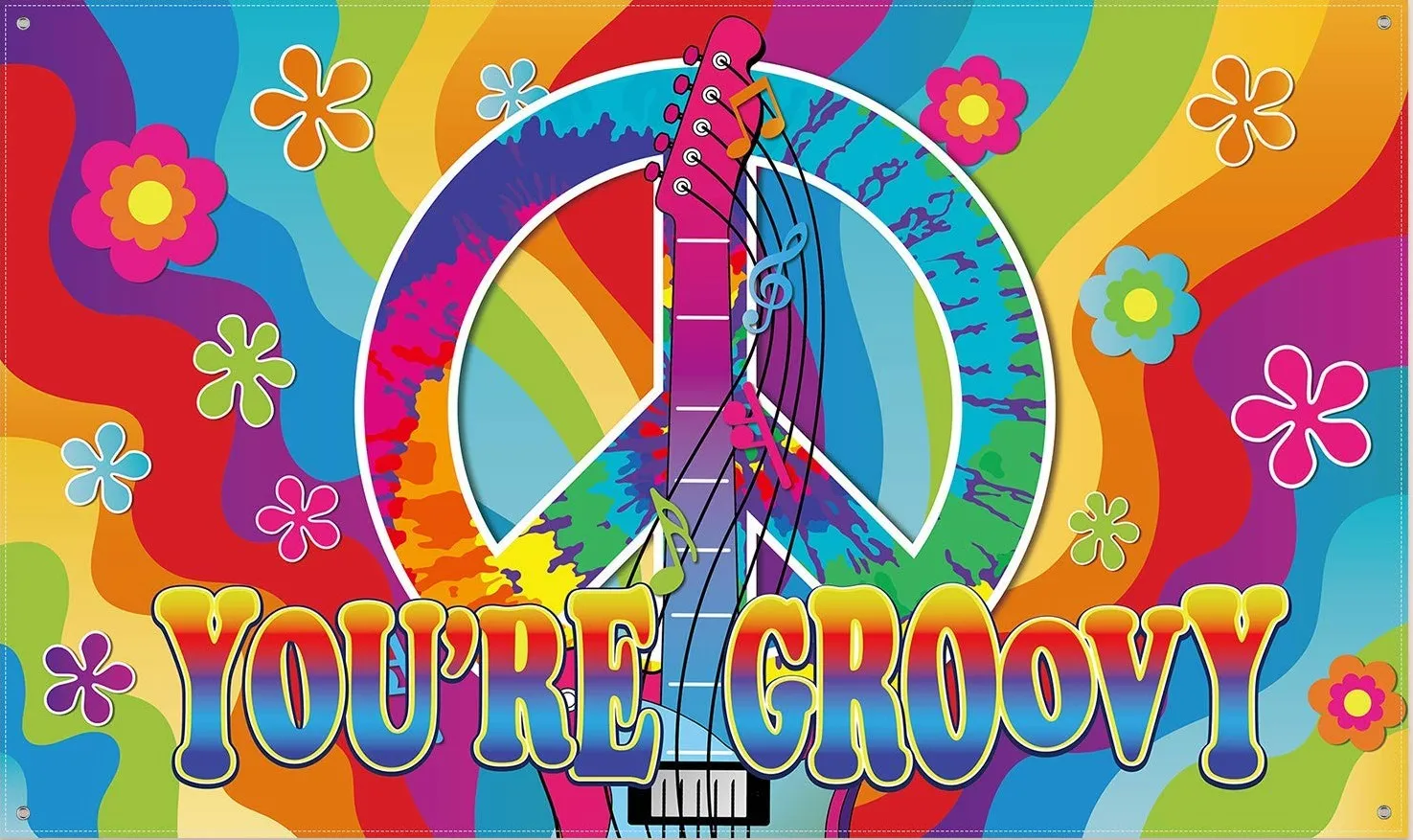 60s 70s groovy цветной Радужный Цветочный музыкальный гитарный фон высокого качества с