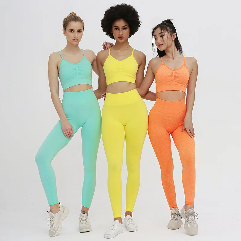 

WOHUADI New Seamless Gym Clothing Seamless Yoga Set Female Tracksuit Solid Sport Suit Fitness Workout Sports Wear For Women Gym