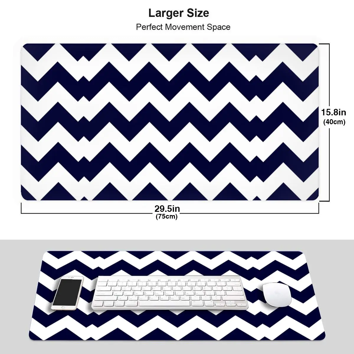 Темно-синий и белый коврик для клавиатуры мыши в полоску с шевроном большой