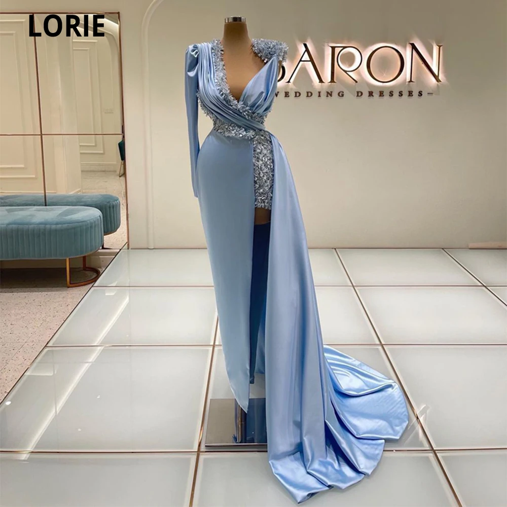 

LORIE Sparkly Glitter Mermaid Prom Dresses V Neck Pleat Dubai Robe De Soiree Arabic Evening Dress Women Party Gowns Vestidos