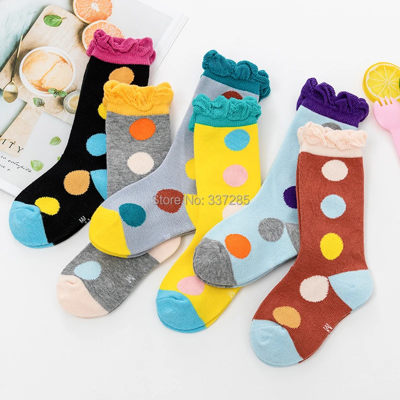 

Кружевные хлопковые чулки для маленьких девочек, Осенние большие детские гольфы в горошек, детские длинные гольфы для детей