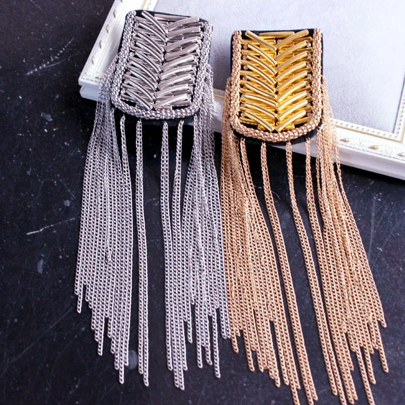 

one piece breastpin tassels shoulder board mark knot Epaulet metal badges applique patches for clothing HE-2573