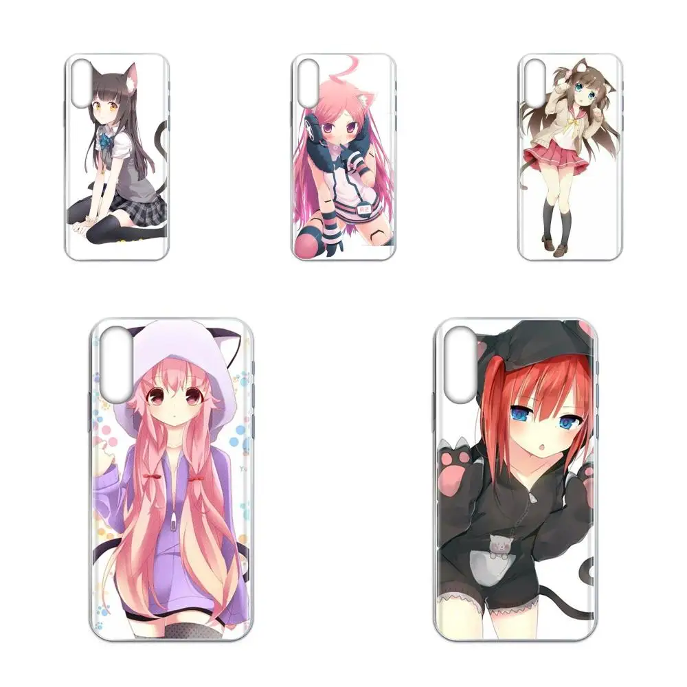 Мультяшный аниме Kawaii Девушка Кот для Huawei Honor Mate Nova Note 20 20s 30 5 5I 5T 6 7I 7C 8A 8X 9X 10 Pro Lite