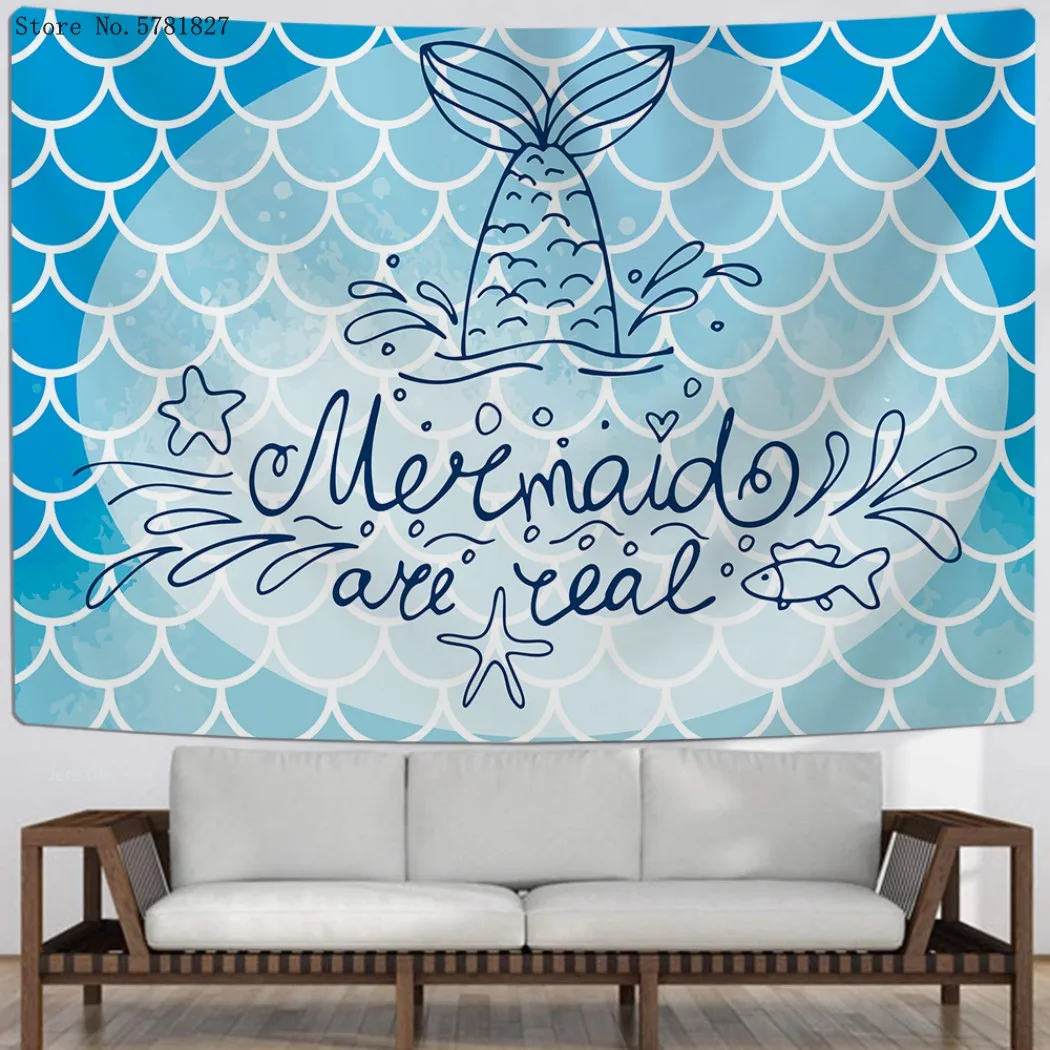 

С рисунком из мультфильма «русалочка» гобелен в виде рыбьей чешуи; На стене дома-пачка цветов радуги для настенный гобелен для Гостиная сте...