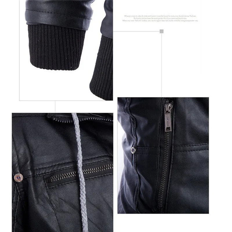 

Leather Jacket Men Turn-down Collar With Hooded Jaqueta De Couro Masculina PU Mens Faux Fur Coats Veste Cuir Homme Motorcycle