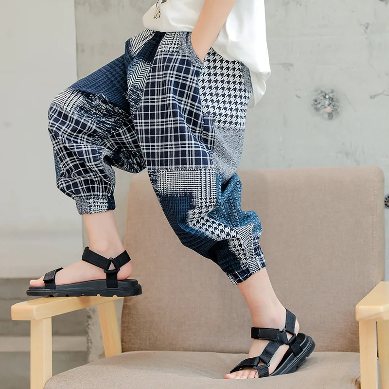 

Summer 2020 Boys Harm Pants Clothes Teenage Boys Loose Plaid Trousers Clothing Children Fashion Cotton Sport Pant For Kids 4-16Y
