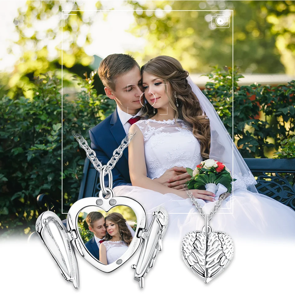 BELAWANG New 925 Sterling Silver Customize Photo Angel Wing Feather Pendant Necklaces for Women Girls Jewelry Lover Gift | Украшения и