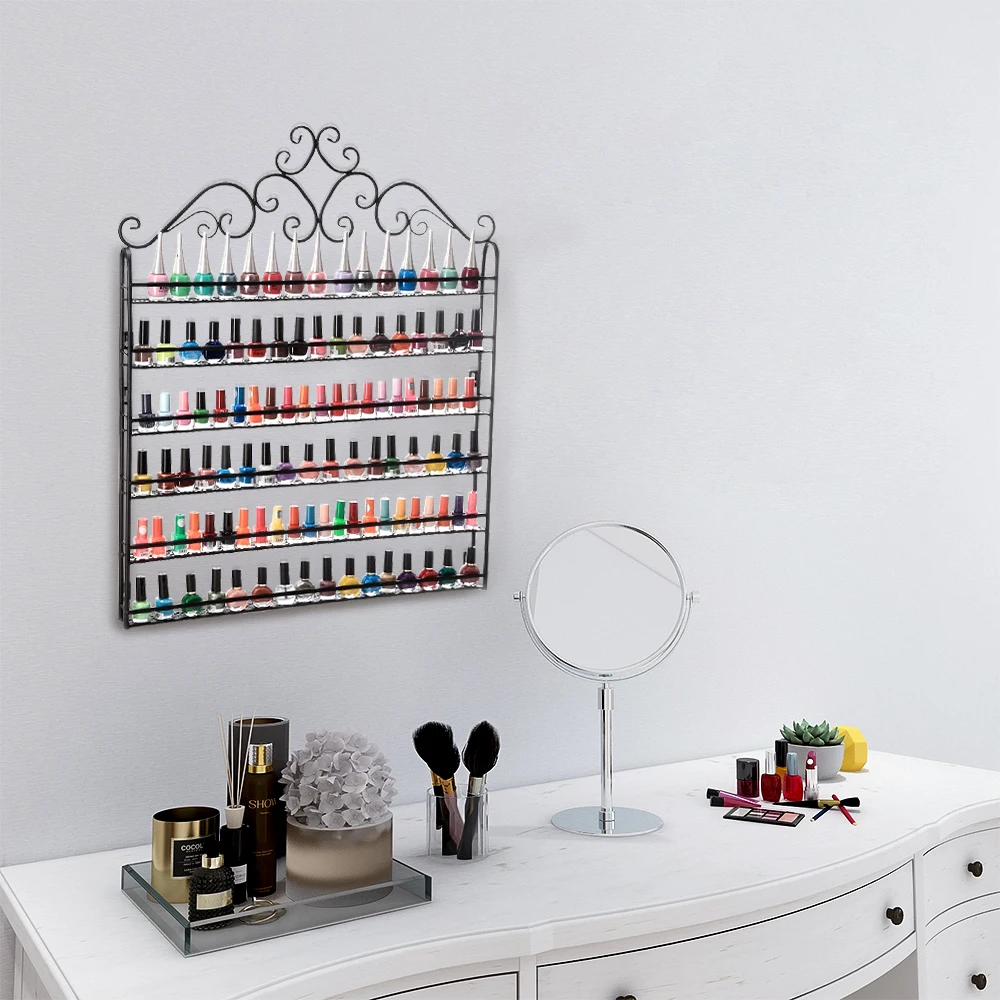 

6 Layer Metal Long Nail Polish Display Rack Organizer Cosmetics Lipstick Holder 61x5x73.5CM Black[US-Stock]