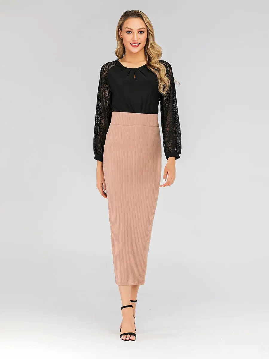 Мусульманские женщины стрейч Высокая талия обычная длинная юбка карандаш Bodycon