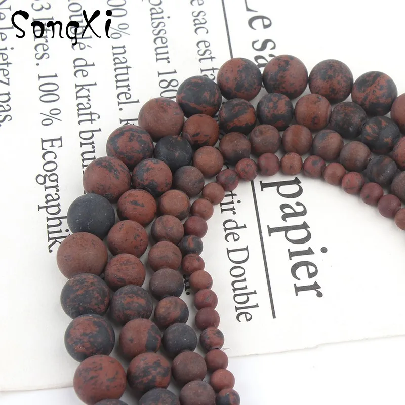 

4 6 8 10 12mm Natural Stone Beads Matte Dull Polish Mahogany Obsidian Beads for DIY Handmade Bracelet Jewelry Making Accessories