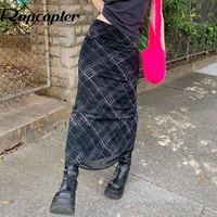 rapcopter striped long skirts retro y2k straight skirts high waisted summer skirts women sweet cute party skirts grunge trendy