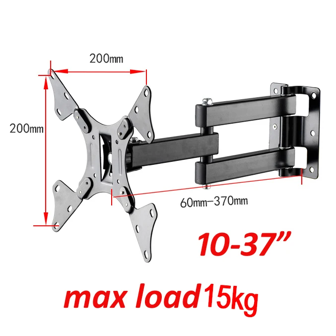 12-37Inch Retractable TV Wall Mount Bracket Loading 15Kg Full Motion Bracket Mount for Flat Screen Up To 200X200Mm
