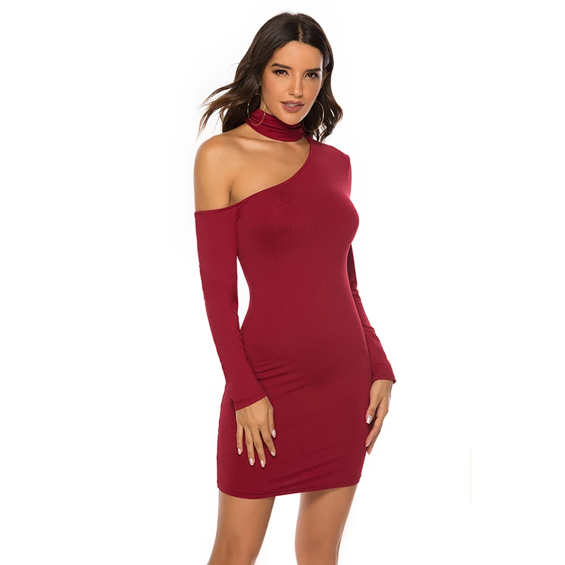 

2022 NEW Summer Women Dress Sexy One Shoulder Solid Formal Evening Party Dress Slim Mini Short Dresses Vestidos