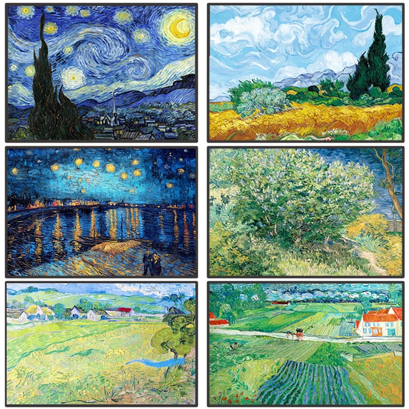 

Van Gogh's famous oil painting starry sky canvas paintings and posters, classic abstract art pictures for living room decoration
