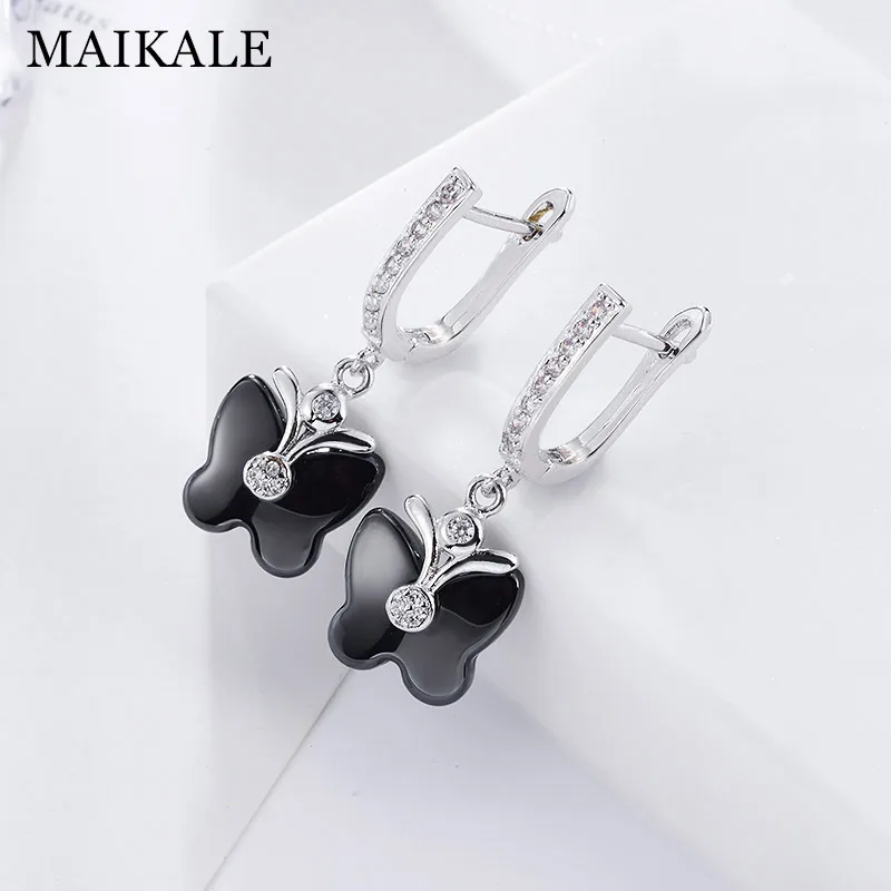 Женские керамические серьги подвески MAIKALE милые золотистые в форме бабочки с