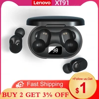 new lenovo xt91 headphone earbuds gaming dual diaphragm wireless headphones wireless with mic waterproof stereo earbuds original
