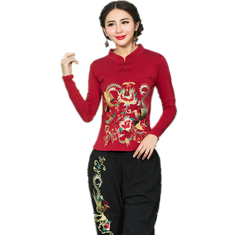 Весенне-осенняя женская футболка с вышивкой Blusas с длинным рукавом 5XL размера плюс качественные топы, женские хлопковые футболки - Цвет: 6256Style Two