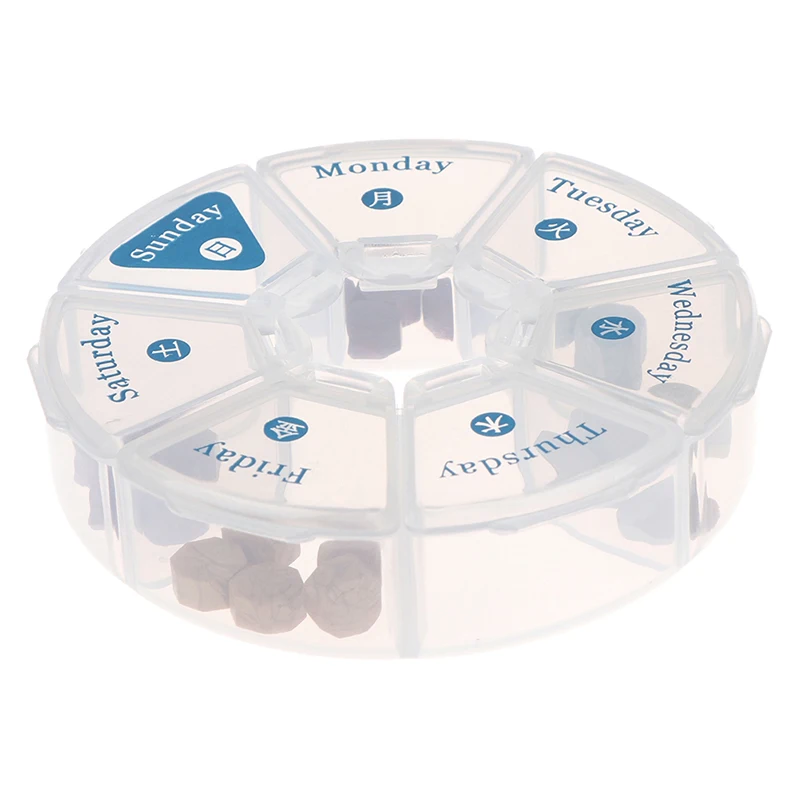 

7 Days Weekly Round Moisture-proof Tablet Pill Holder Pill Box Dispenser Travel Organizer Container Dispenser Solitters Box