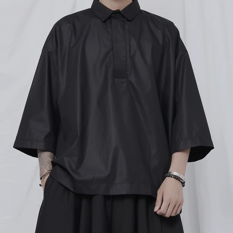 Новая рубашка с коротким рукавом мужская летняя новая свободная три четверти