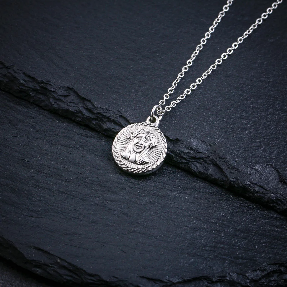 Винтажная подвеска с головой человека Иисуса круглый медальон из нержавеющей