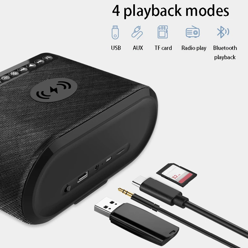 

Wireless Bluetooth Speakers Alarm Clock Speakers Subwoofer with Wireless Charging FM Radio