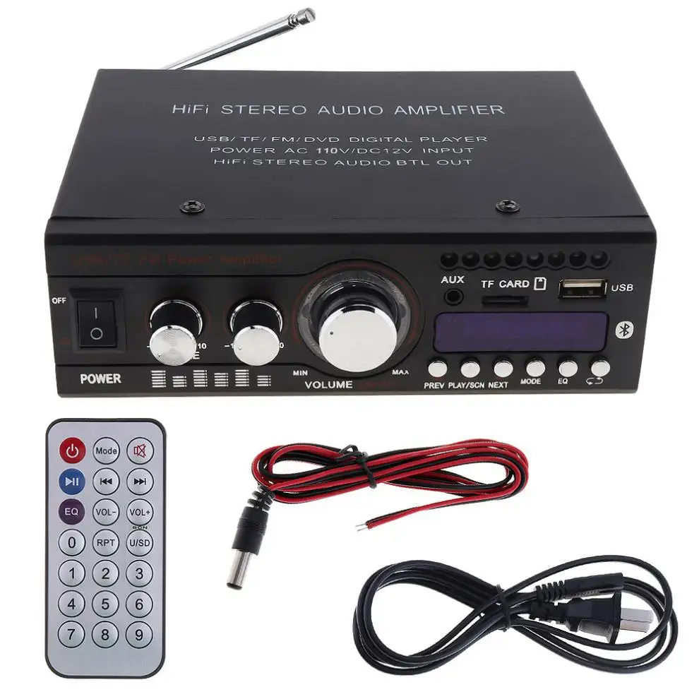 DC12V AC 220 В 110 в Bluetooth Авто Стерео усилитель мощности 2CH HiFi Цифровой аудио плеер Поддержка USB SD FM Радио DVD