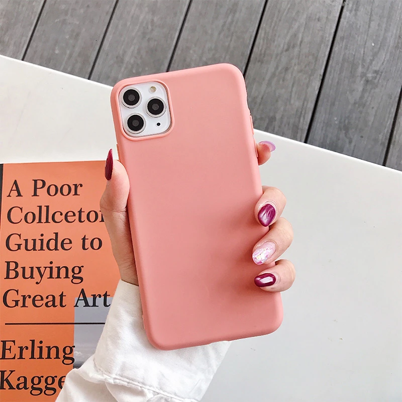 Карамельный чехол для телефона для IPhone 6, 6s, 7, 8 Plus, X, XR, XS, 11 Pro Max, милый простой однотонный Мягкий силиконовый чехол для, чехол для iPhone 11 - Цвет: Pink