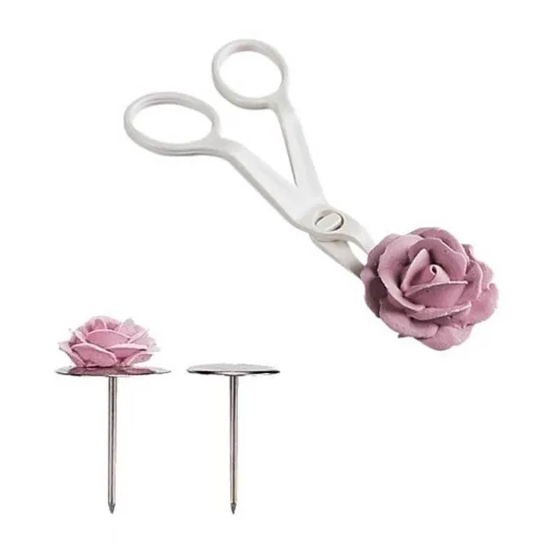 

2Pcs/set Piping Flower Scissors Nail Safety Rose Decor Lifter Fondant Cake Decorating Tray Cream Transfer Baking Pastry Tools
