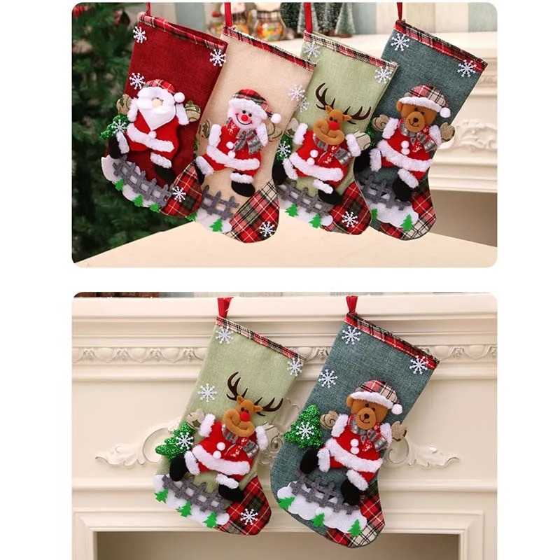 Большие рождественские чулки Санта лося ткань подарочные носки Рождественский