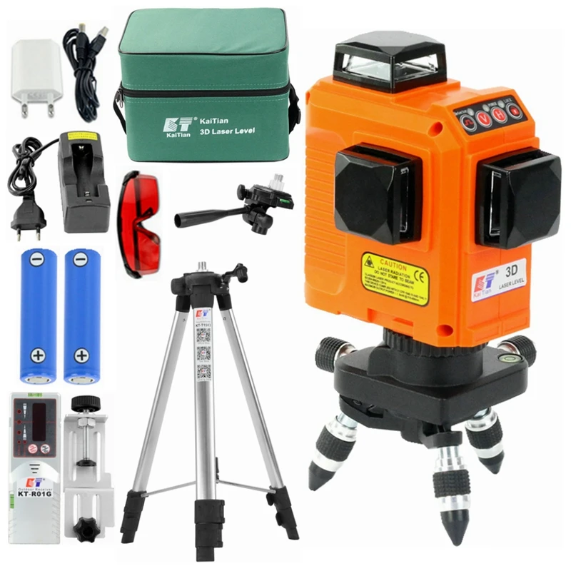 

KaiTian DC Series Red 12 Lines 3D Laser Level Battery&Bracket Self Leveling Lazer Level with Receiver 1.5m Tripod Line Laser 360