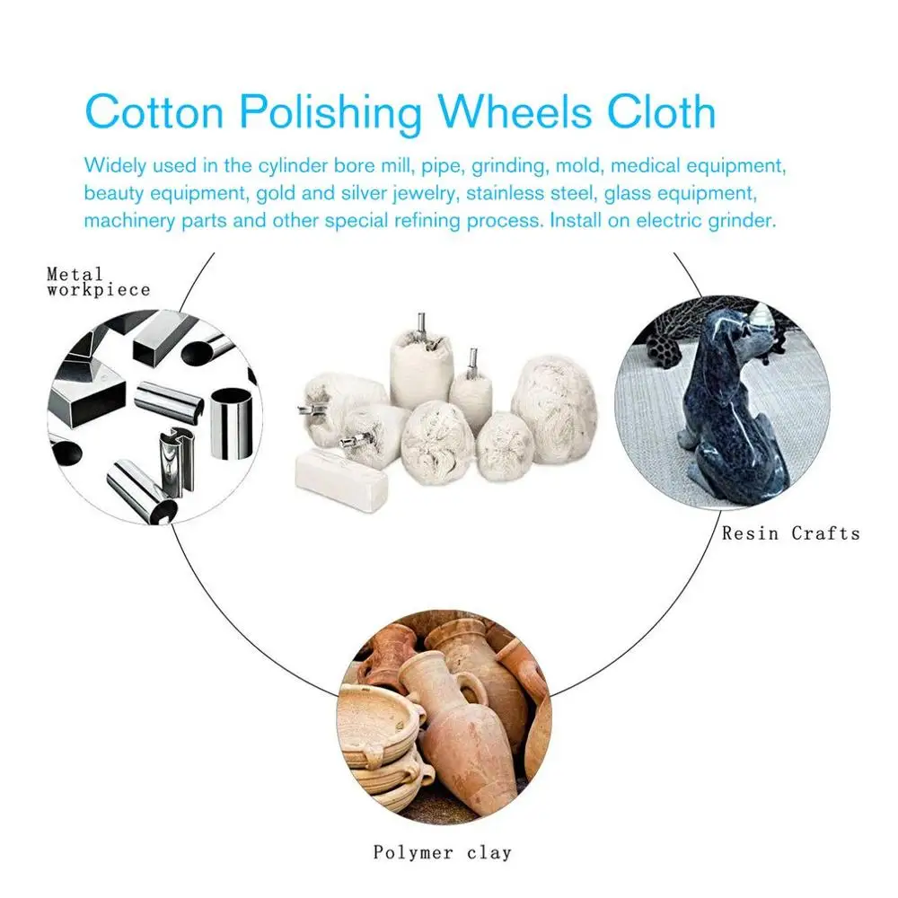 

6mm Shank Cotton Polishing Wheels Cloth Buffing Wheel Grinder for Jewelry Metal Abrasive Tools Cone Brush