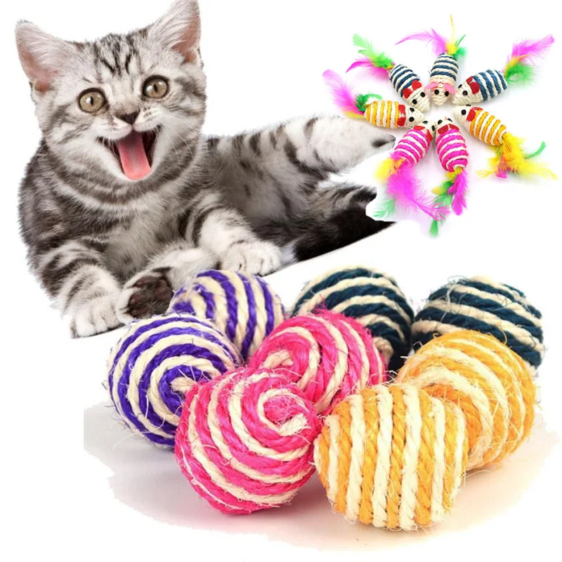 

Cat Pet Sisal Rope Weave Ball Teaser Play Chewing Rattle Scratch Catch Toy Interactive Scratch Chew Toy for Pet Cat Dog