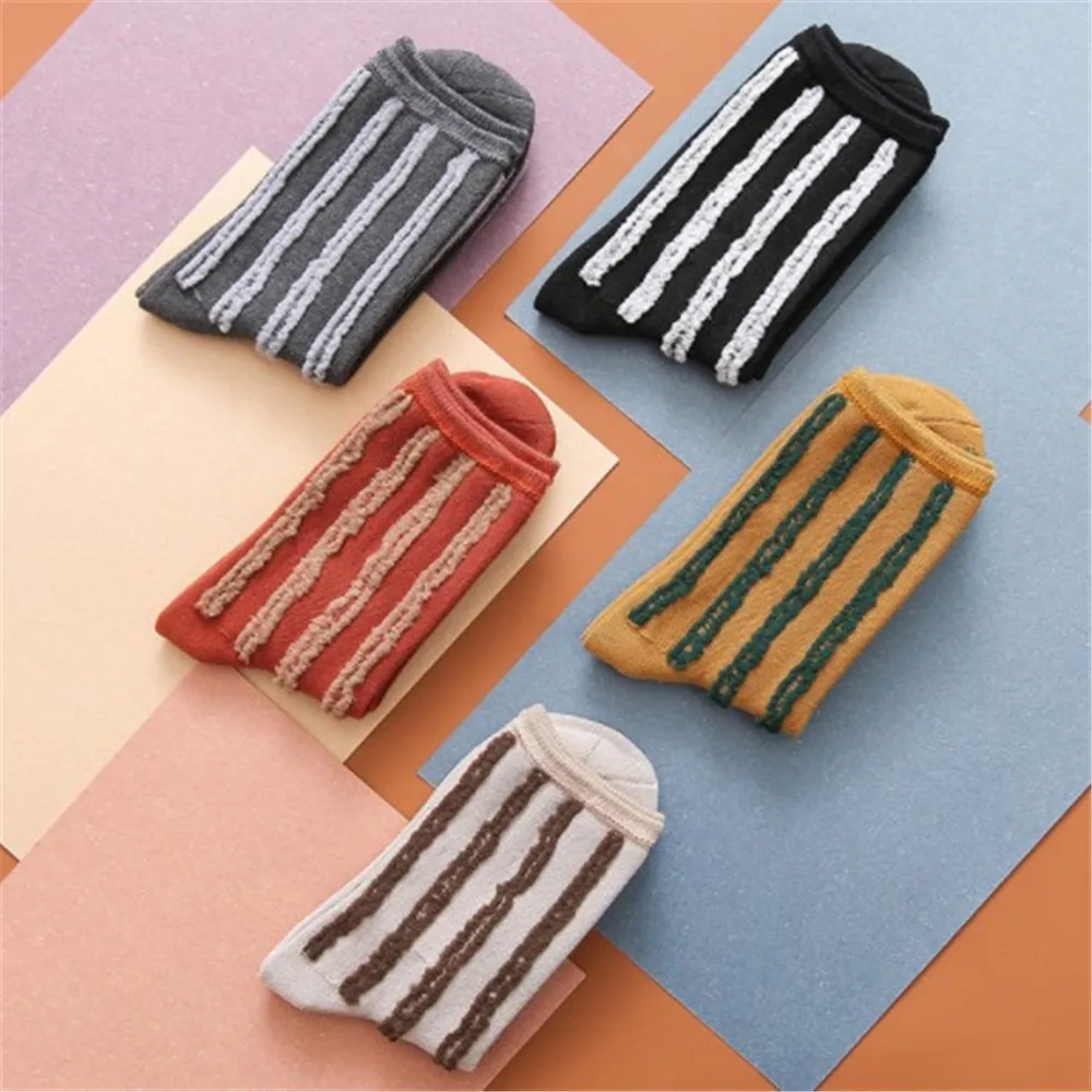 Новинка 2019 модные женские носки хлопковые вертикальные жаккардовые