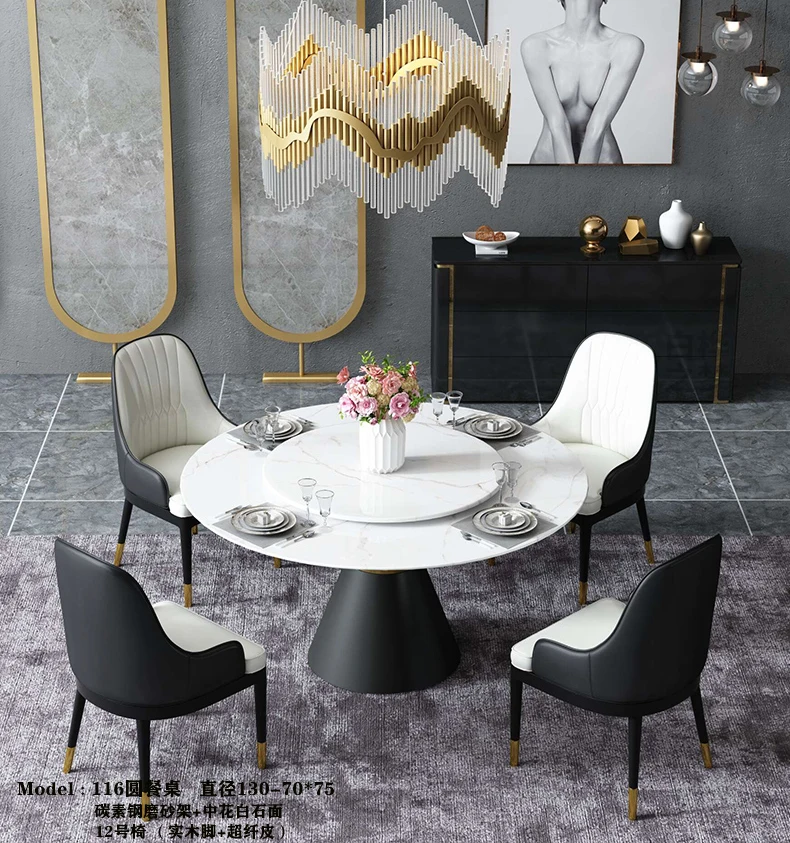 Современный роскошный стиль круглый обеденный стол с 6 стульями для продажи|table and