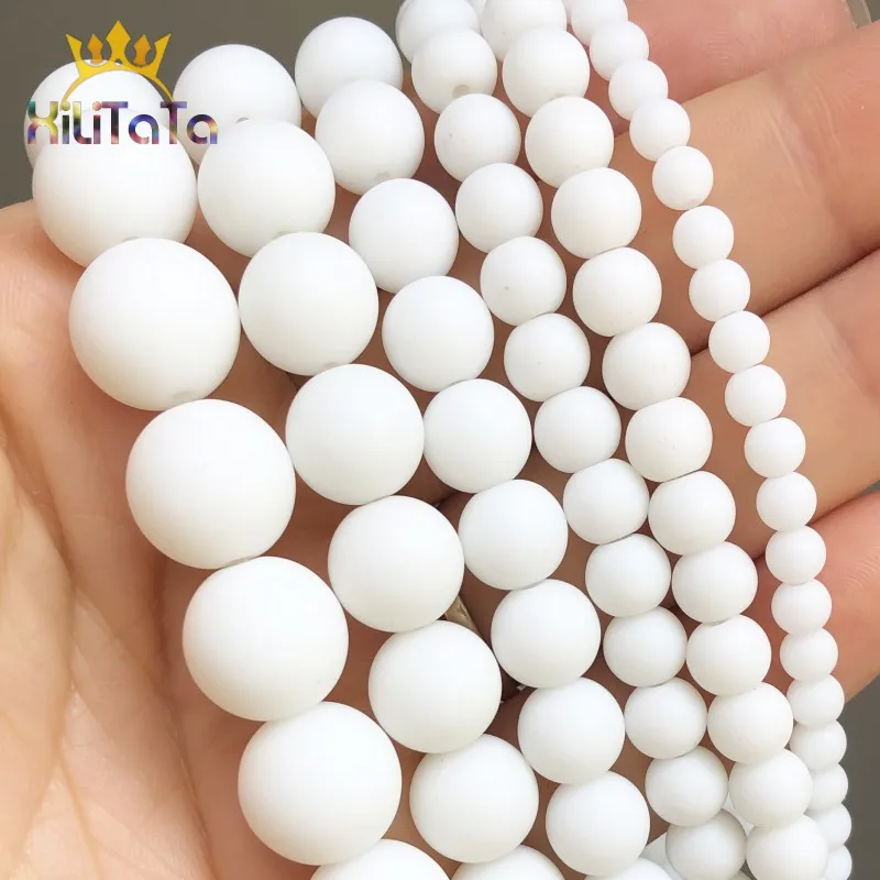 

Natural Stone Dull Polished Matte White Agates Onyx Round Loose Beads For Jewelry Making 6 8 10 12mm Beads DIY Bracelet 15''