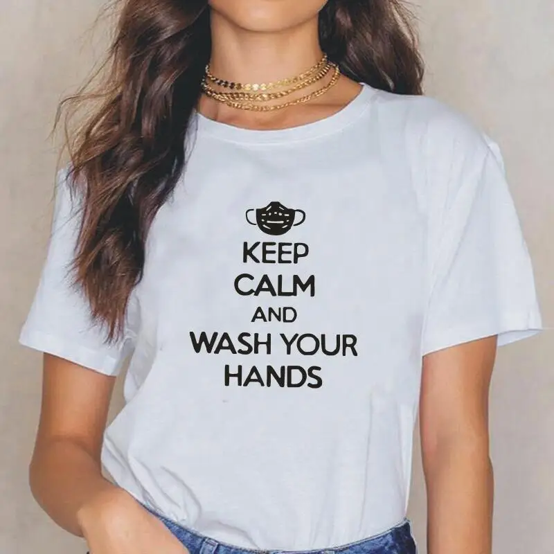 

Женская футболка с надписью Keep Calm and Wash Your Hands, летняя футболка с коротким рукавом в стиле Харадзюку, Женские повседневные футболки, женские т...