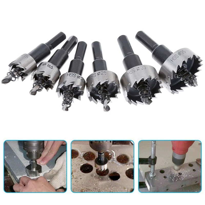 

6 Pcs 16-35MM HSS High Speed Steel Hole Saw Tooth Cutter Drill Bit Set Stainless Metal Alloy Tool Kits for Aluminum Steel Wood w