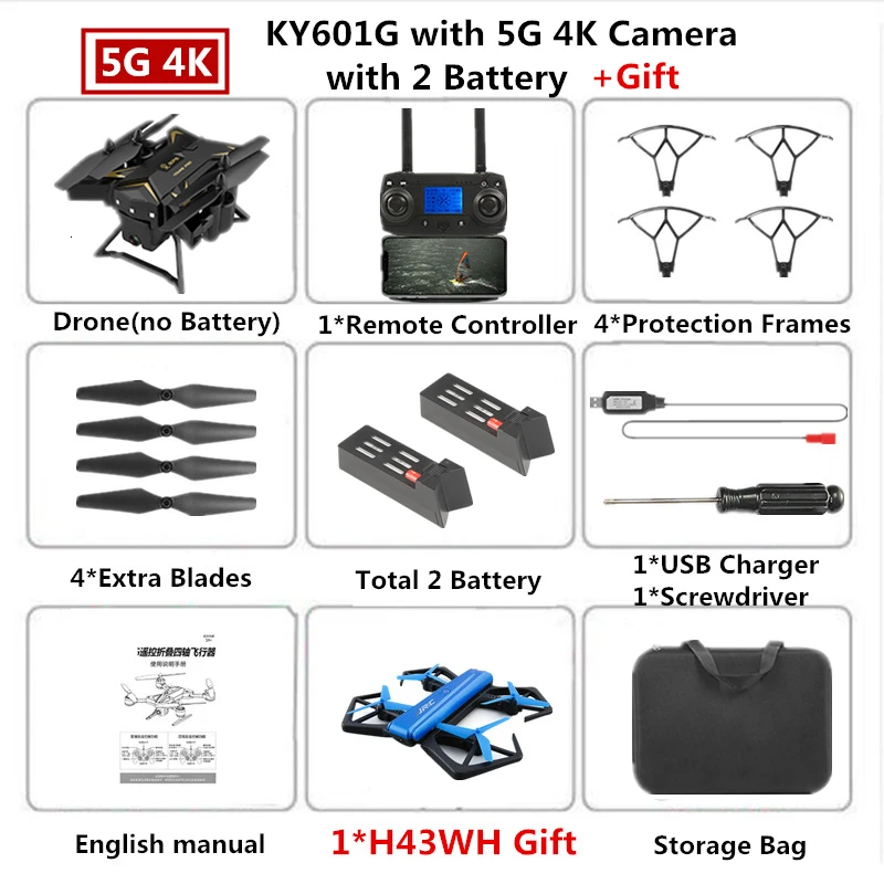 B5 4K Cam Carry Box Радиоуправляемый Дрон KY601G gps Квадрокоптер с 5G 4K HD камерой 2000 м Дистанция управления Pro селфи следуем за мной Квадрокоптер Fly 20 минут - Цвет: B5 4K Cam Carry Box