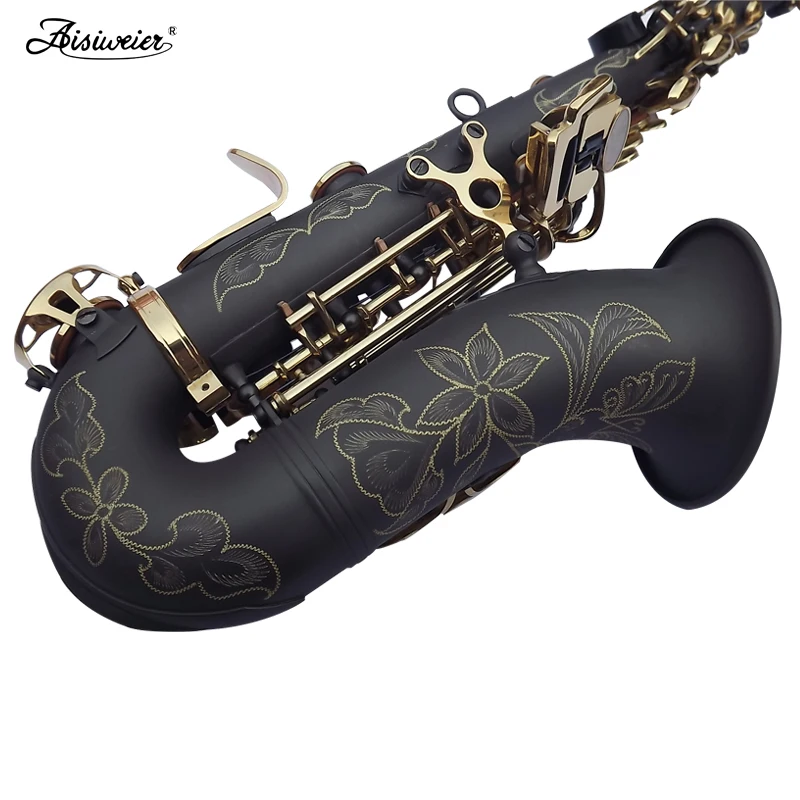 Саксофон сопрано Изысканный резной цветок черный никель золотая поверхность B