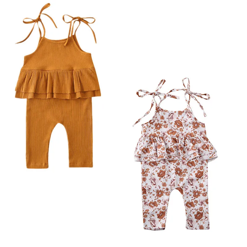 2020 Детская летняя одежда Одежда для новорожденных девочек Комбинезон с рюшами