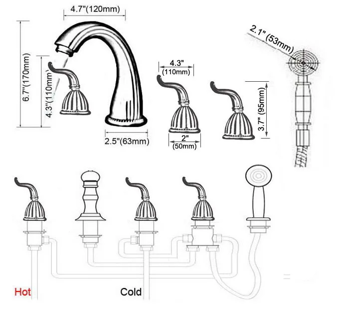 Новая античная латунь Палуба крепление широкое Ванная комната Римский смеситель
