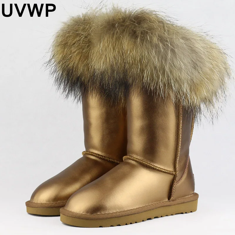 UVWP; ; Модные женские зимние сапоги; женские сапоги; теплые зимние сапоги; женская обувь; сапоги до середины икры с натуральным лисьим мехом