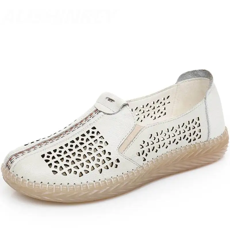 

GKTINOO 2021 Spring Summer Flats Women's Genuine Leather Retro Hollow-out Shoes Woman Flat With Comfortable Ladies Footwear