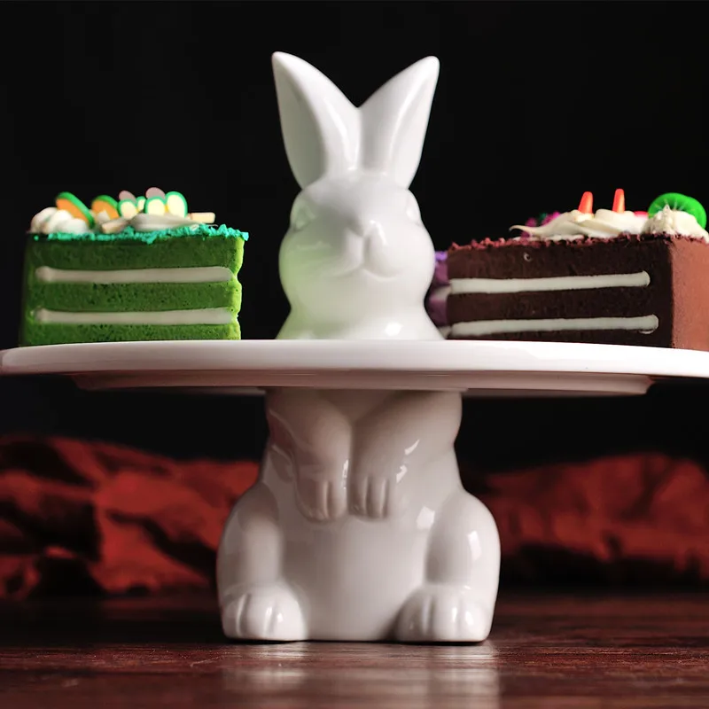 Набор креативных десертных тарелок с кроликом и тарелкой Круглый держатель