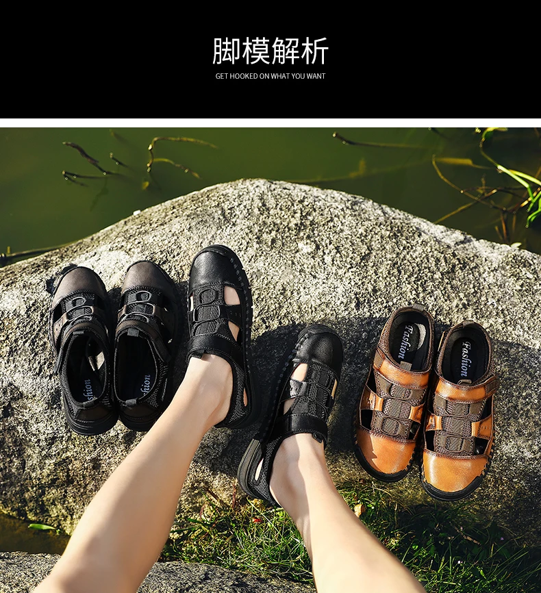 Brand New Fashion Summer Beach Breathable Men Sandals Genuine Leather Men's Sandal Man Causal Shoes Plus Size 38-46
