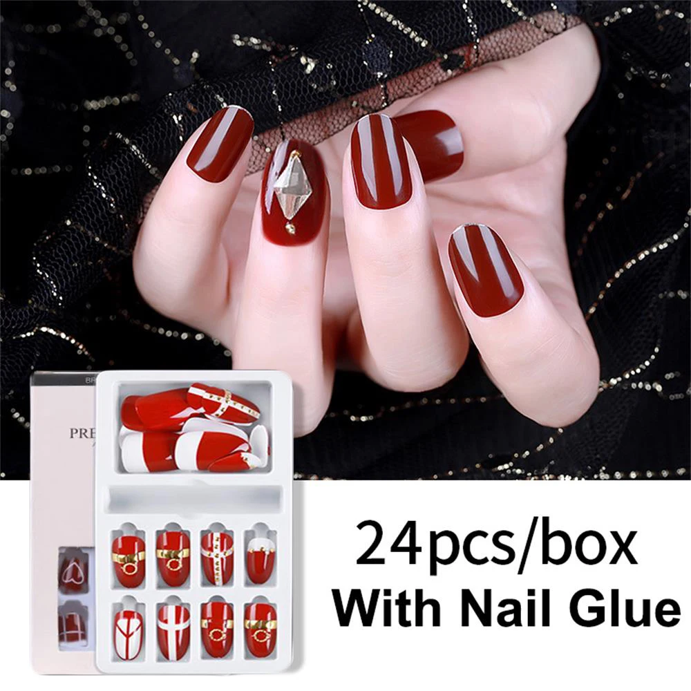 24 шт. блестящий кристалл полное покрытие набор ложных ногтей декорированный
