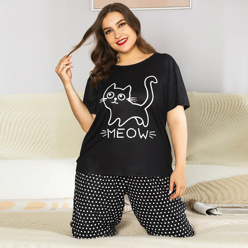 

2020Spring and Summer Plus Size Home Service Printed Loose Short-sleeved Women Pajamas Pajama Set Women Night Gown Sleep Tops