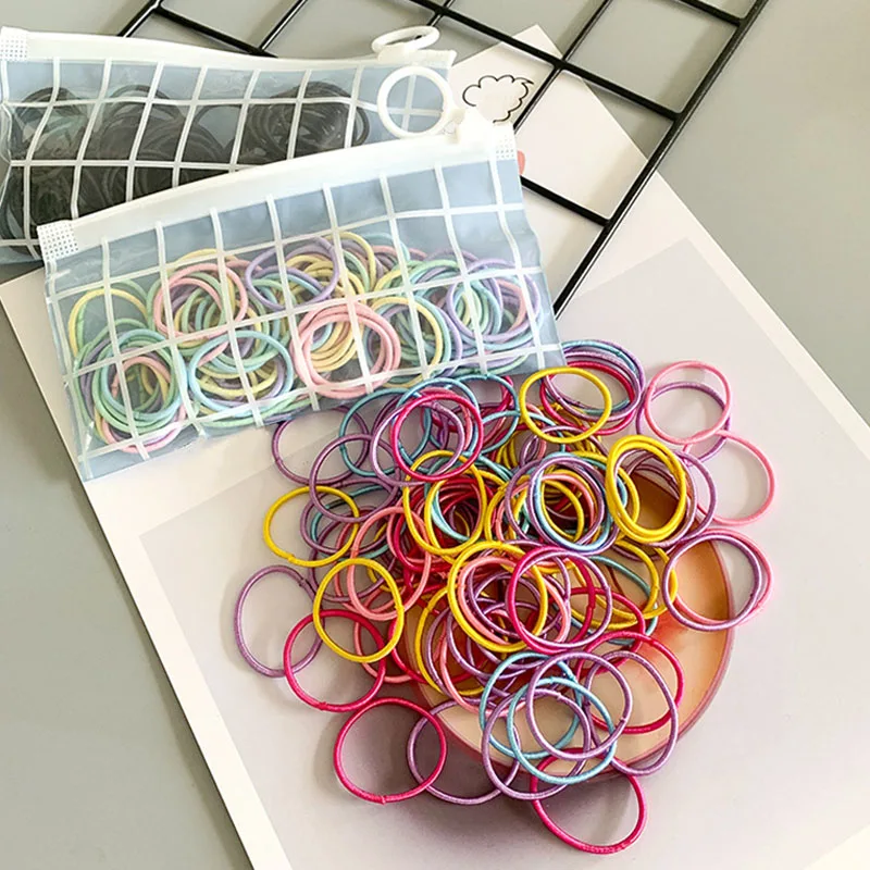 100 шт./компл. женские Украшения для волос детская цветная Резиновая лента девочек