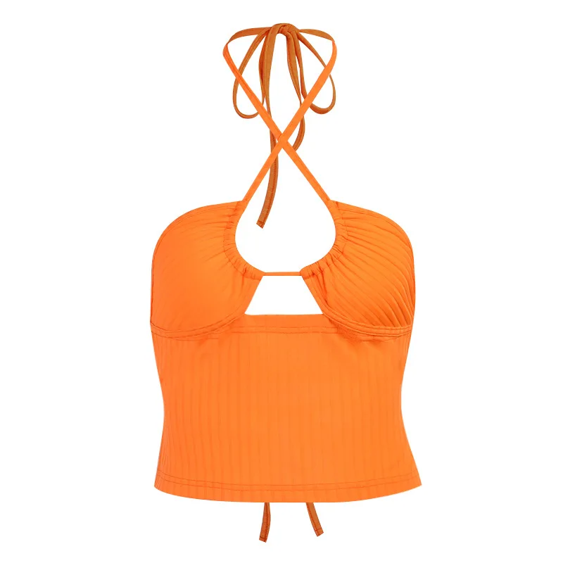 

Halter Camisole Women's T-Shirt 2021 Sexy Hollow American Back Cross Halter Top