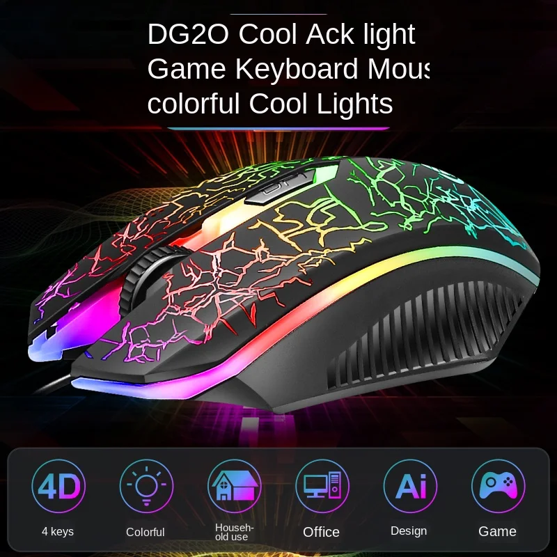

Gaming Keyboard Mouse Combos USB Wired LED Luminous Gamer Kit Rainbow Backlight Waterproof Multi-Media Set for PC Office Gamer